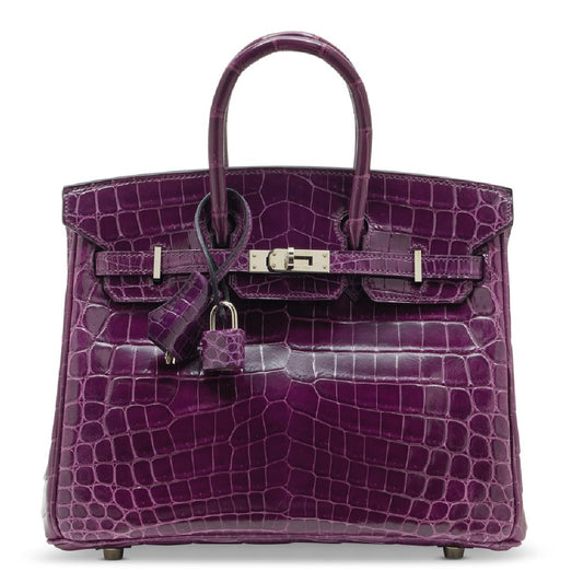 Hermes Birkin 25 Amethyst Niloticus  Crocodile Leather Palladium Hardware
