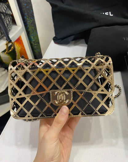 Chanel Gold Metal Mini Cage Flap with Pouch Gold Hardware, 2021