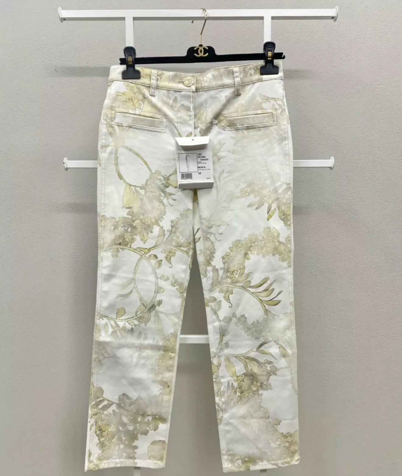 Chanel 18C Greek series white washed distressed printed jeans