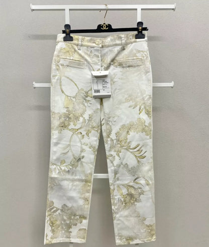 Chanel 18C Greek series white washed distressed printed jeans