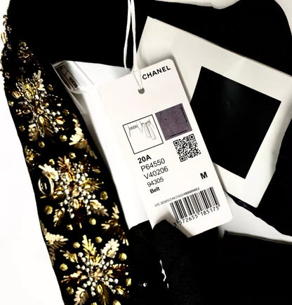 Chanel 20A Black Embroidered Silk Muslin Belt