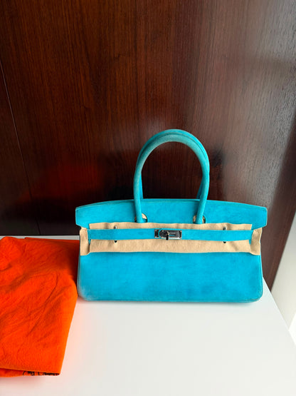 Hermès Birkin Shoulder JPG 42 Blue Turquoise Doblis Suede Leather Palladium Hardware – Ultimate Collector’s Masterpiece