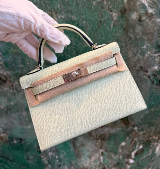 Hermes Mini Kelly 20 vert fizz epsom leather palladium hardware