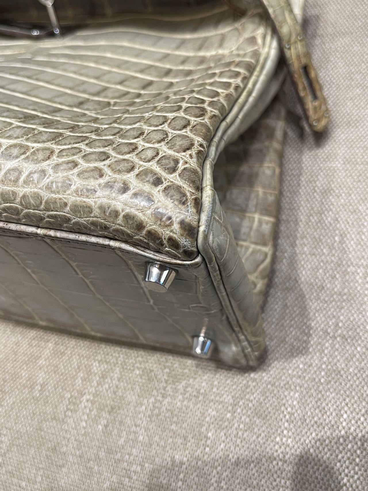 Hermès Kelly 32 Himalaya Gris Cendre Crocodile leather Palladium Hardware