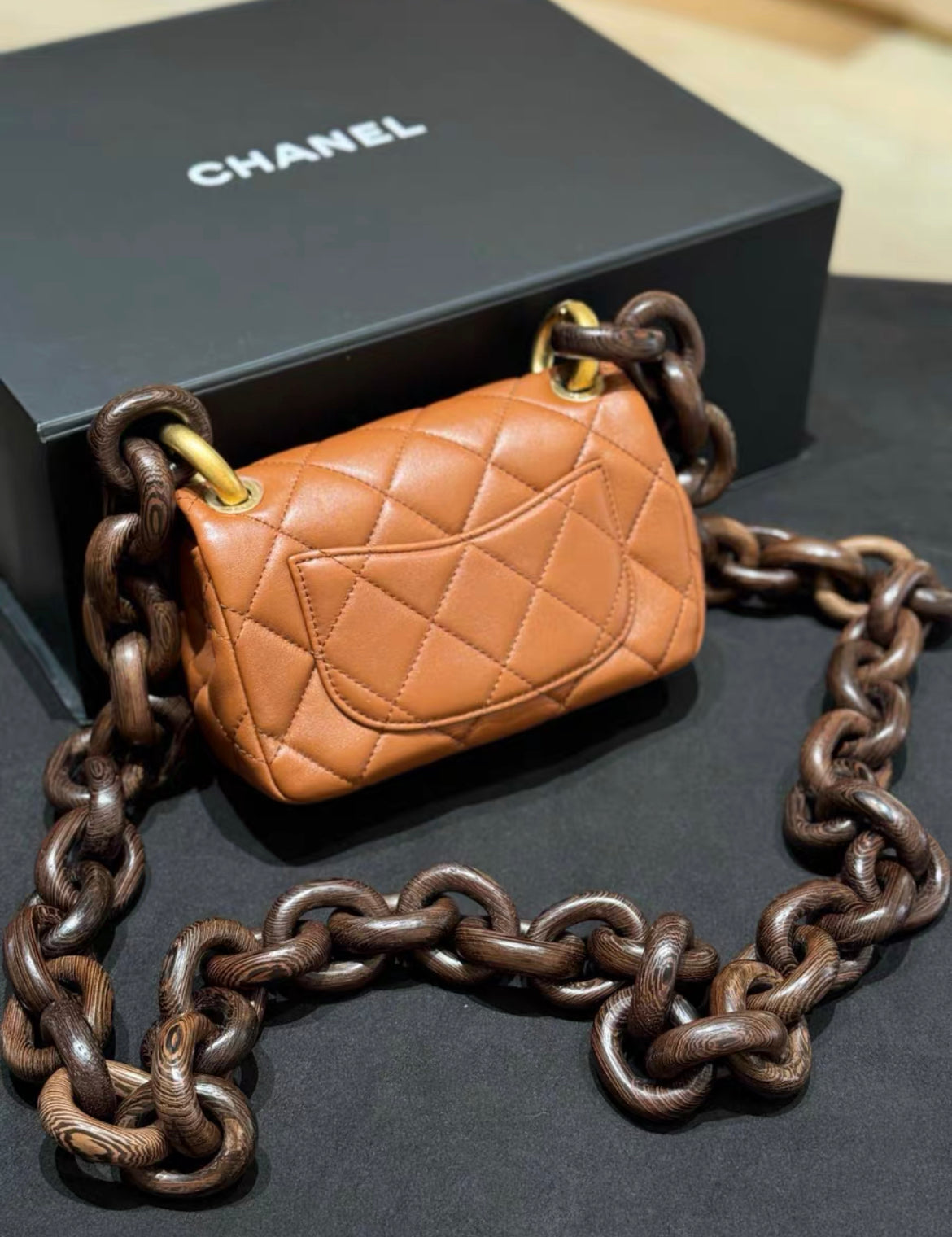 Chanel Lambskin Brown Wenge Wood Mini Flap Bag 2023