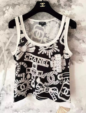 Chanel 23N Black & White Cashmere Top