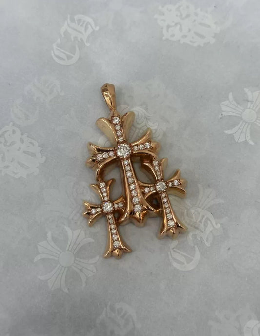 CHROME HEARTS TRIPLE CH CROSS DIAMOND PENDANT