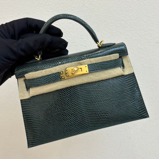 Hermes Mini Kelly 20 vert cypress lizard gold hardware