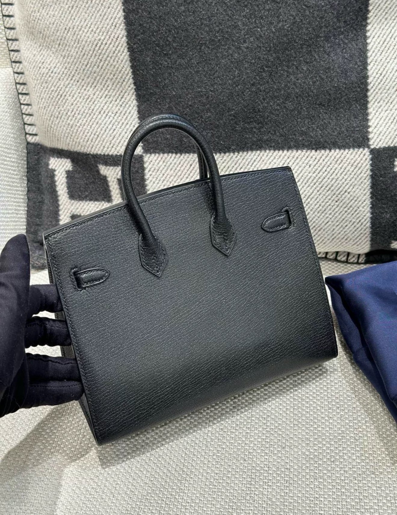 Hermes Birkin 20 Sellier Bouclerie Moderne Black Chèvre Palladium Hardware