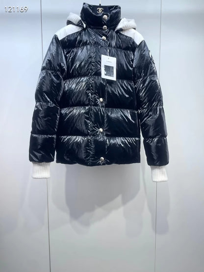 Chanel 25N black and white hooded down jacket
