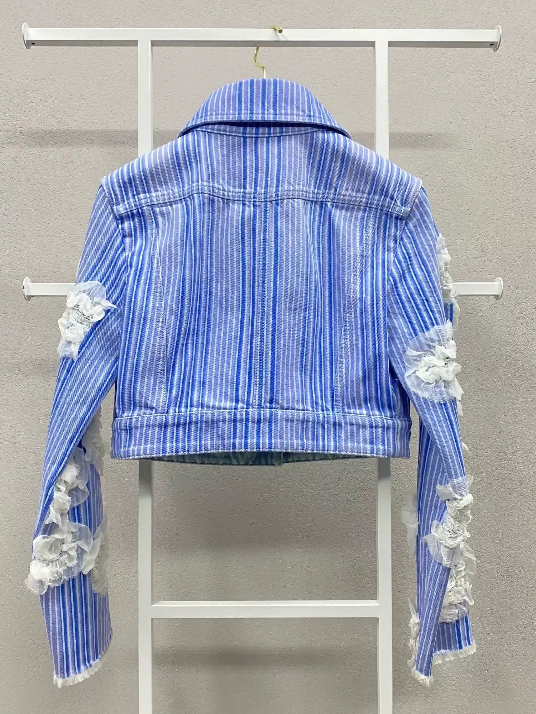 Chanel 18S Camellia Striped Denim Jacket