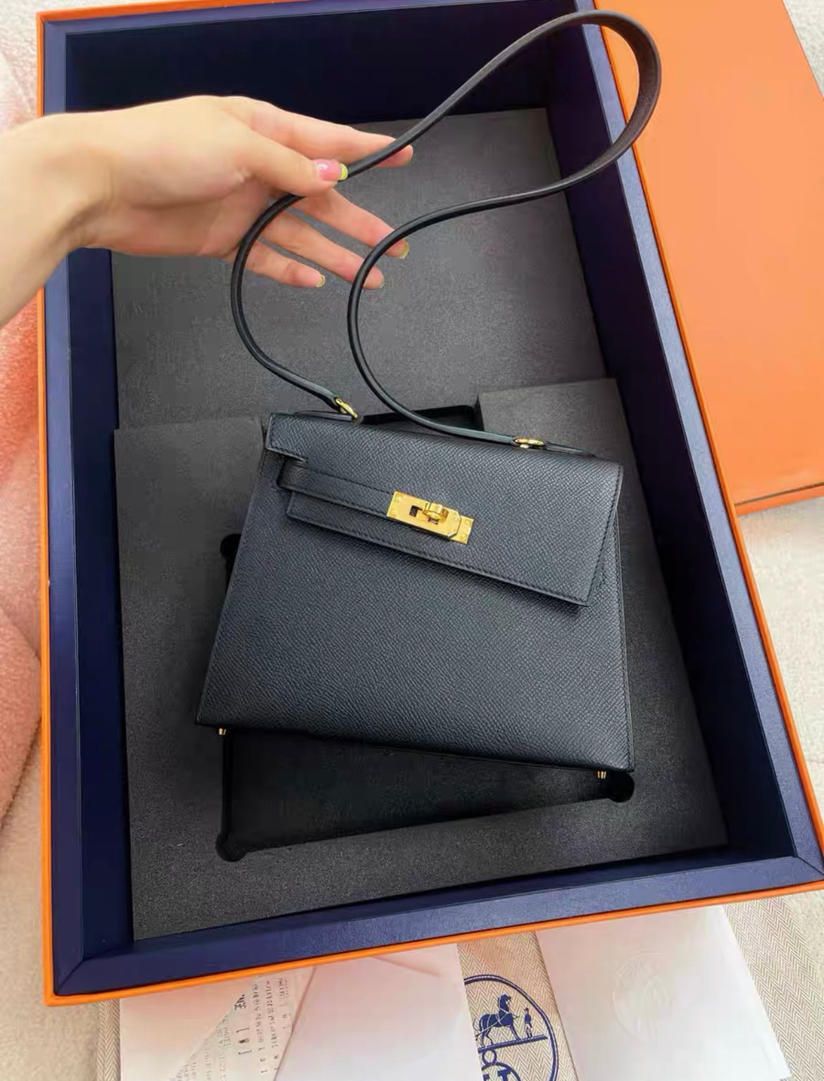 Hermès Kelly Sellier en Desordre 20 Black Epsom Gold Hardware stamp W full set with receipt brand new