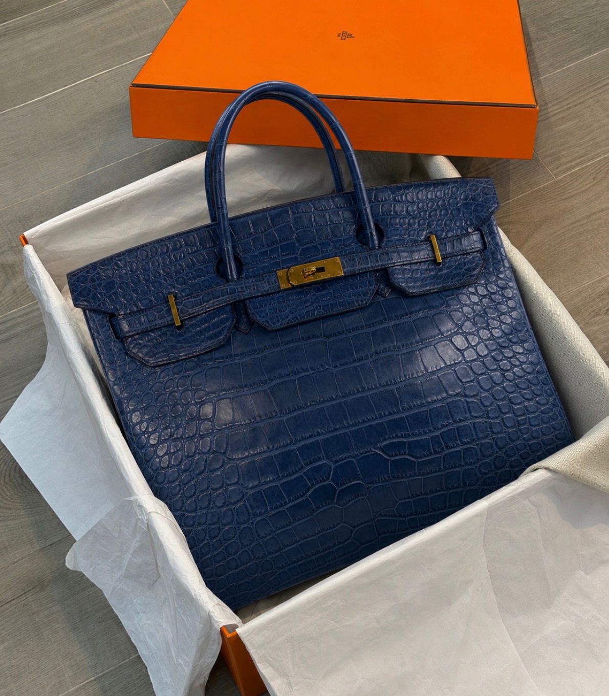 Hermes Birkin 40 Blue Sapphire matte alligator gold hardware