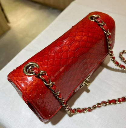 Chanel Red Classic Python Mini Rectangular Flap Bag