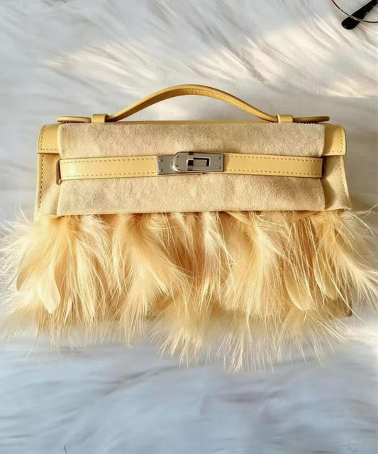 Hermes Kelly Pochette Horizon jaune milton swift leather with feathers palladium hardware