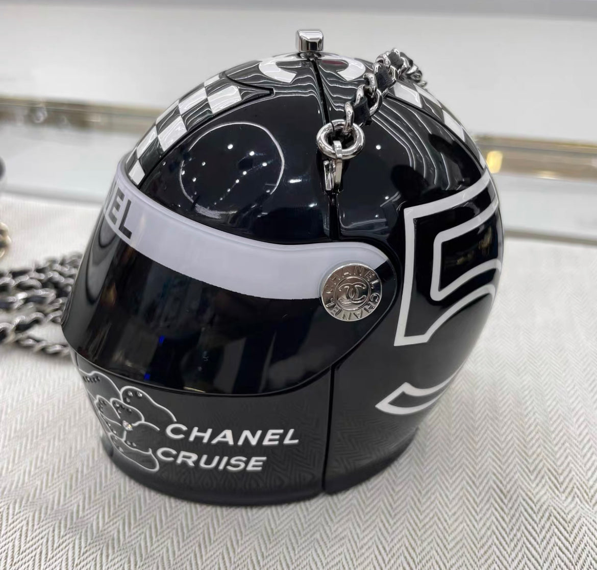 CHANEL 23C Helmet Bag Minauderie Chain Bag Black / White Resin