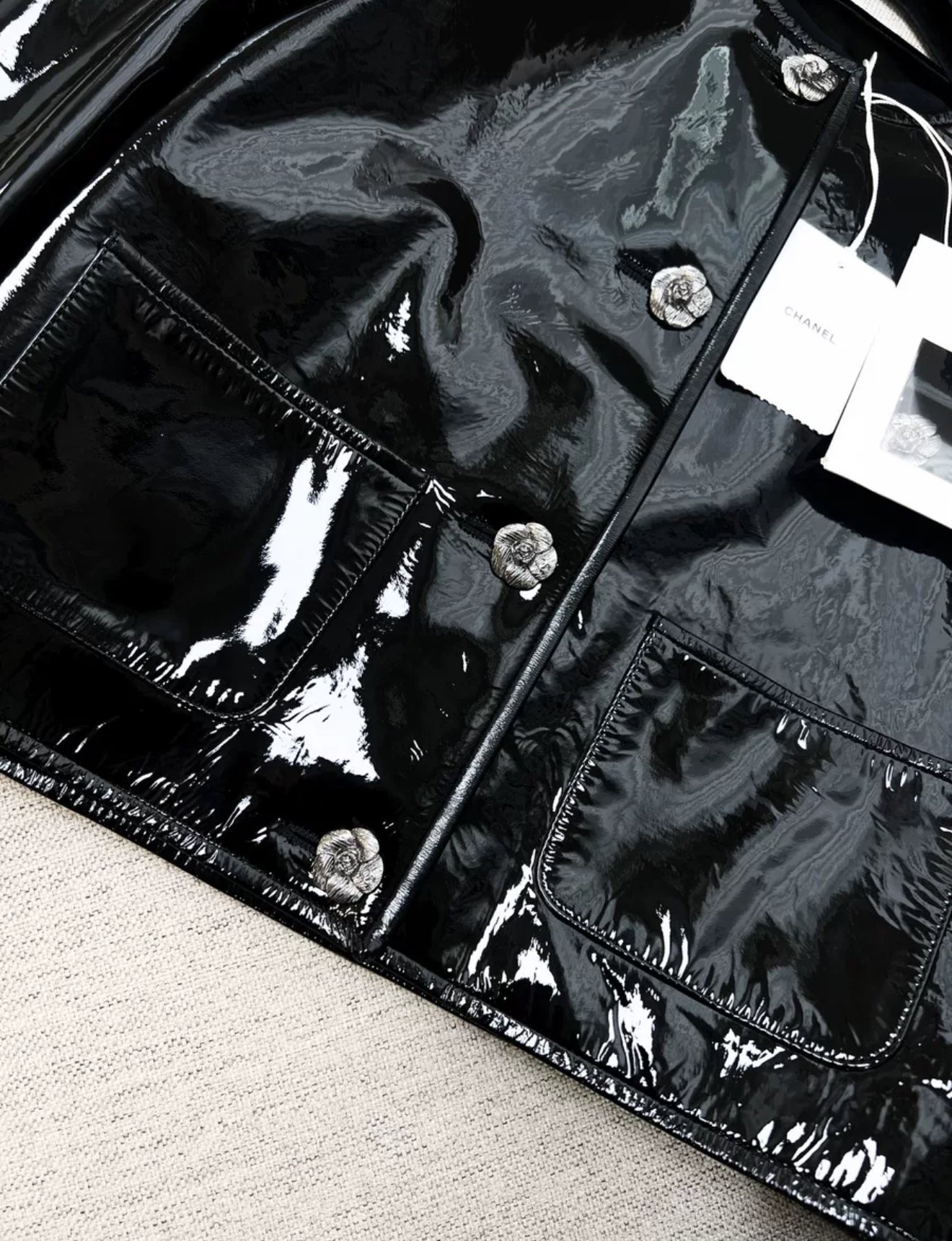 Chanel 23k black patent leather jacket