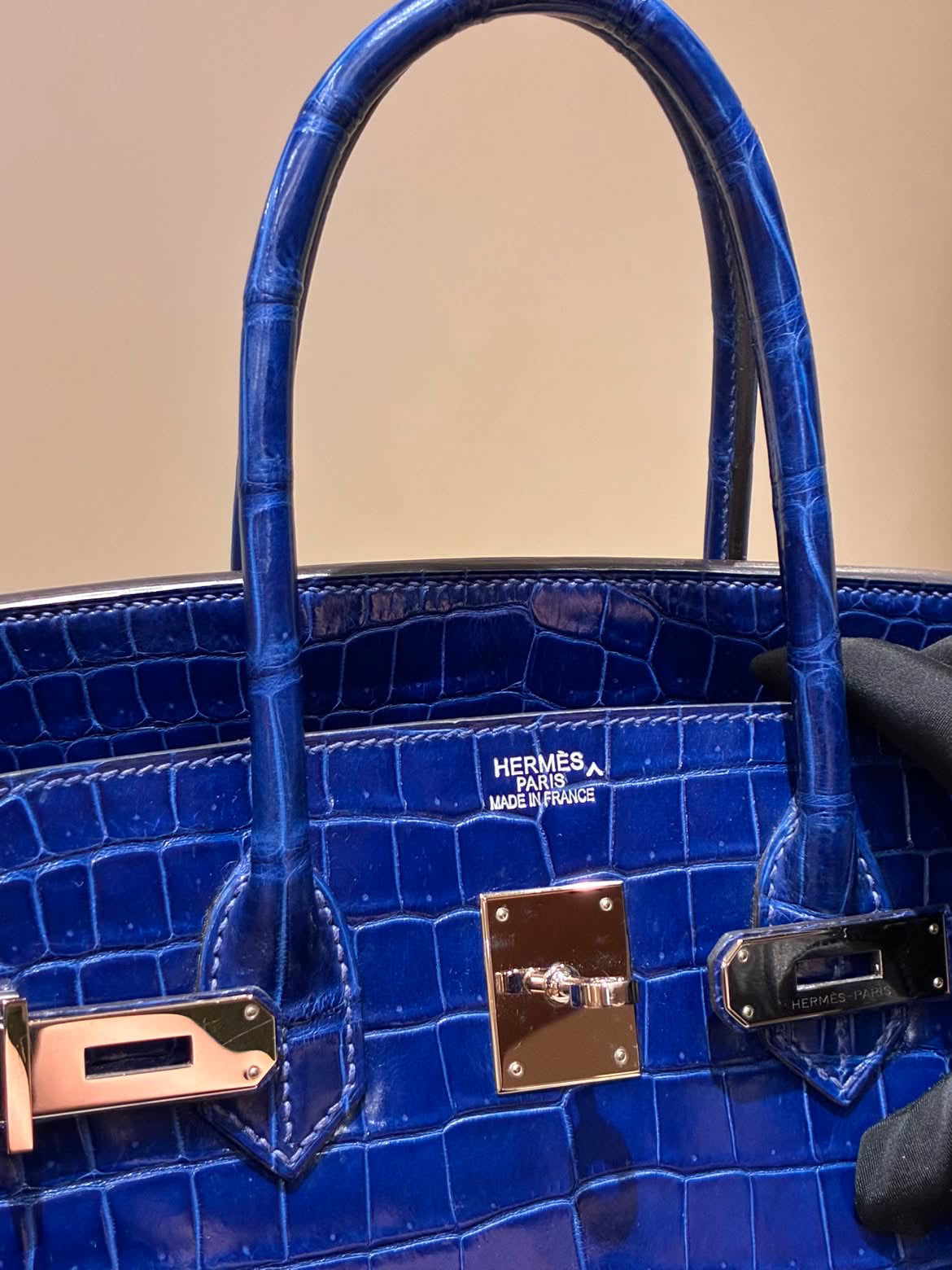 Hermes Birkin 35 Bleu Electric Shiny Porosus Crocodile Leather Palladium hardware (Rare)