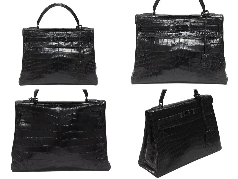 Hermes Kelly 32 So Black matte crocodile leather