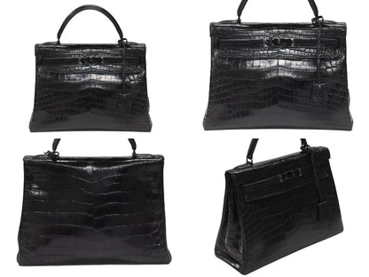 Hermes Kelly 32 So Black matte crocodile leather