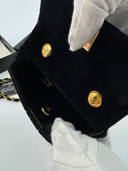 Chanel vintage Black velvet mini square flap bag with gold hardware