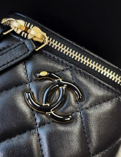 Chanel 24A Black Clutch With Chain