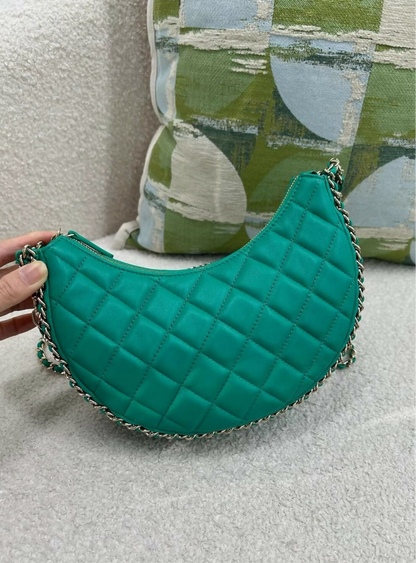 CHANEL 23P SMALL MOON HOBO LAMBSKIN GREEN LIGHT GOLD HARDWARE