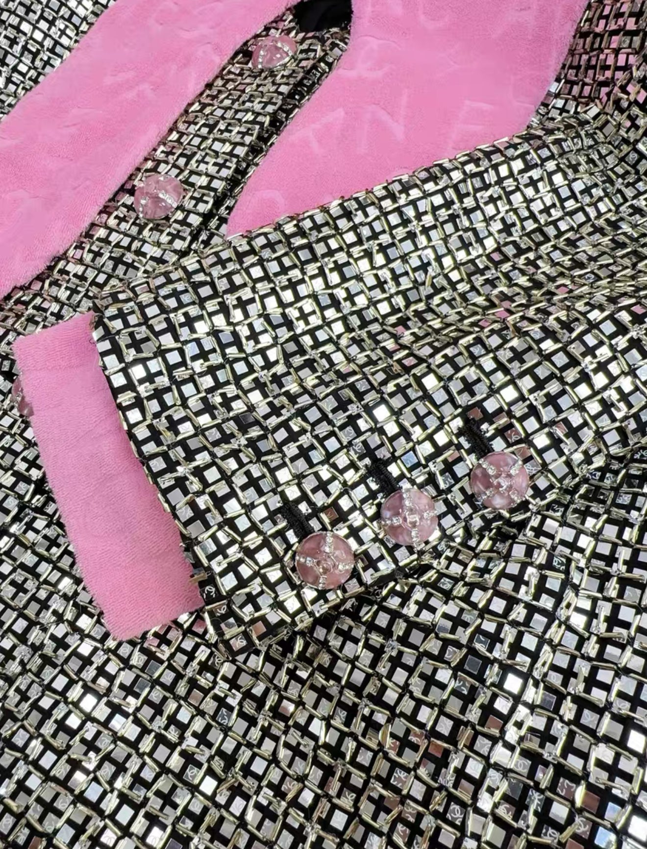 Chanel 24C sequin grey & pink jacket