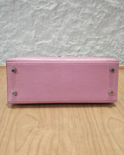 Hermes Kelly 25 pink bubblegum lizard leather palladium hardware