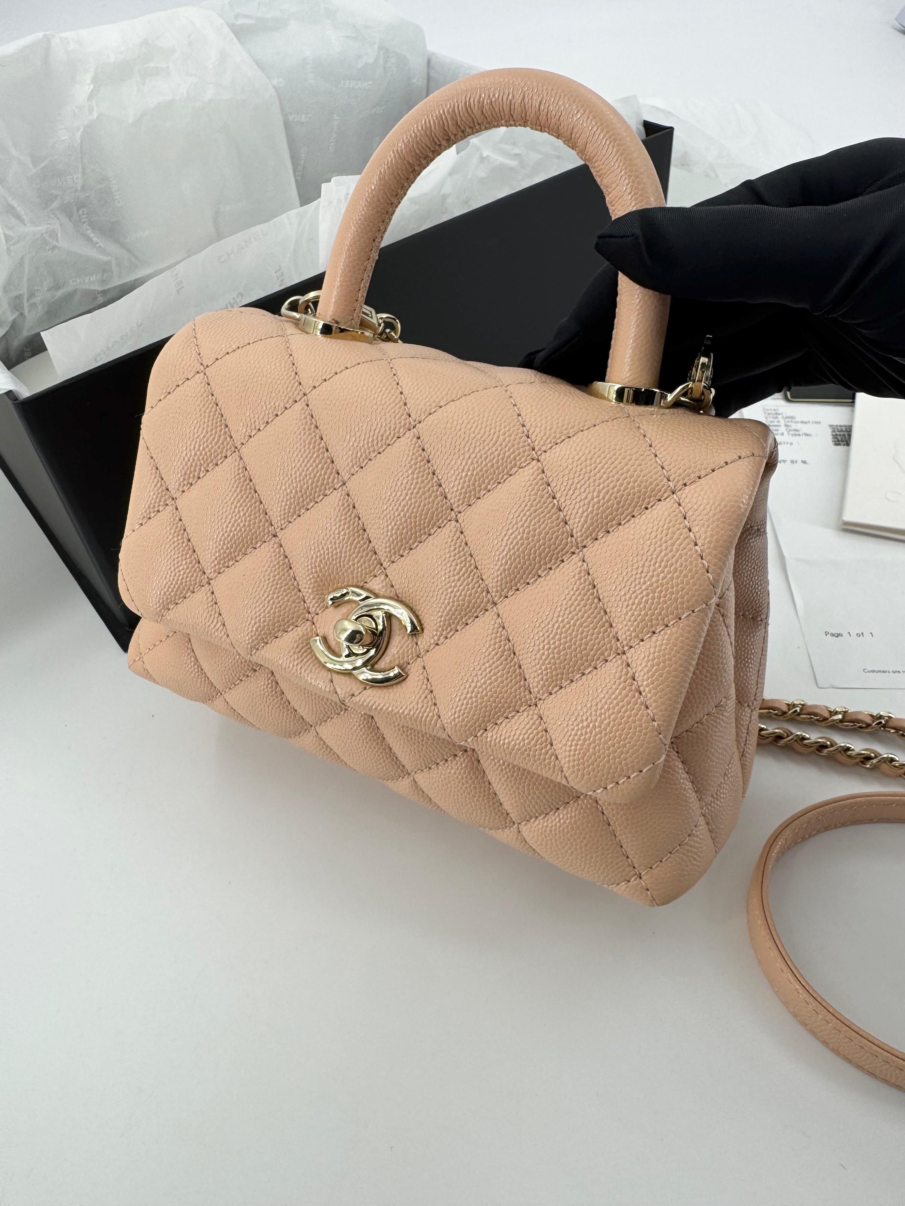 Chanel peach grained leather mini coco handle with light gold