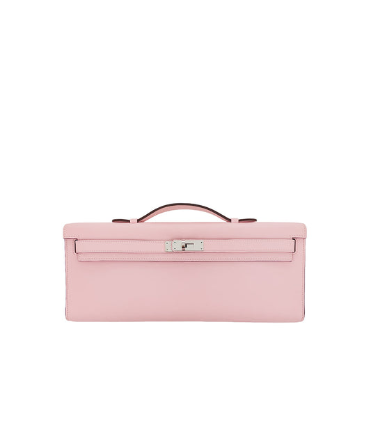 Hermès Kelly cut Pink Rose Sakura Swift Leather Palladium Hardware