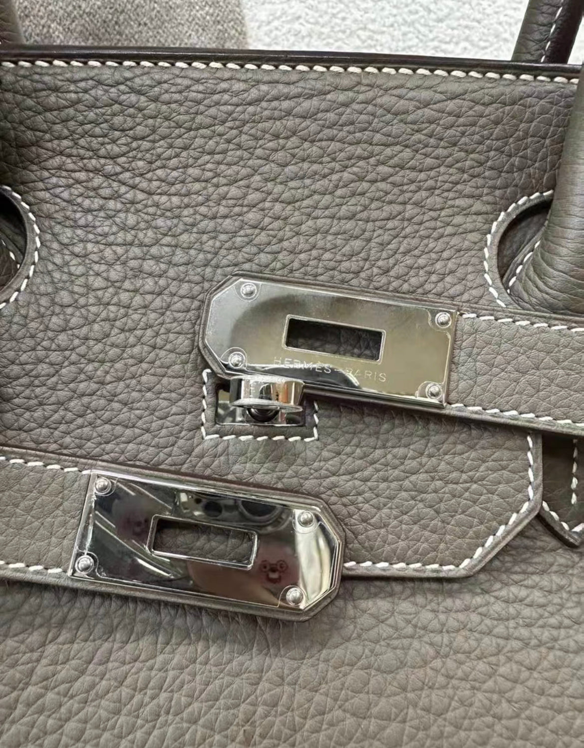 HERMES shoulder Birkin Etoupe palladium hardware