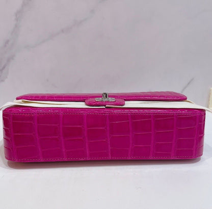 Chanel pink alligator leather medium flag silver hardware