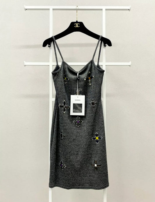 Chanel 17P Black & Silver Iridescent Jersey Dress