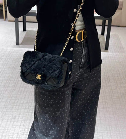 Chanel 2024 Black Sheepskin Teddy Bag Mini