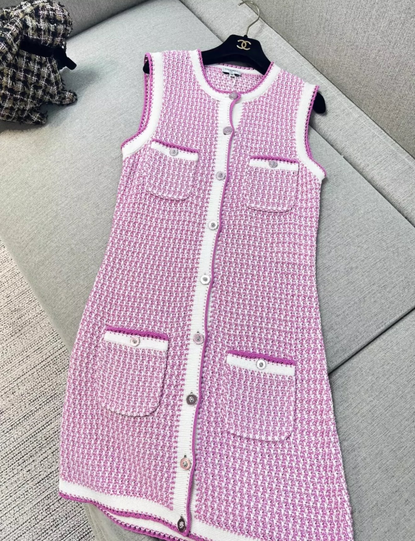 Chanel 22p pink cotton knitted dress
