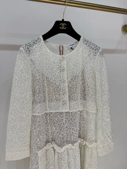 Chanel 23S ecru sequined dress