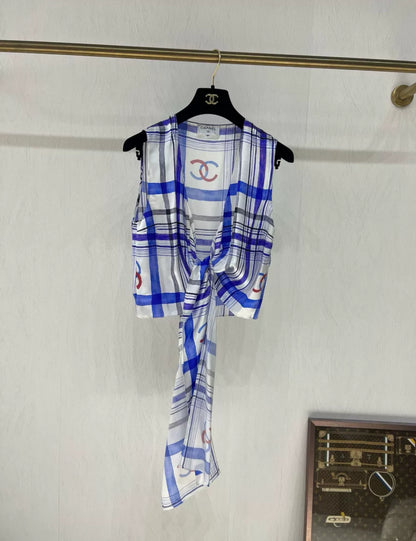 Chanel 23P Blue & White silk shirt