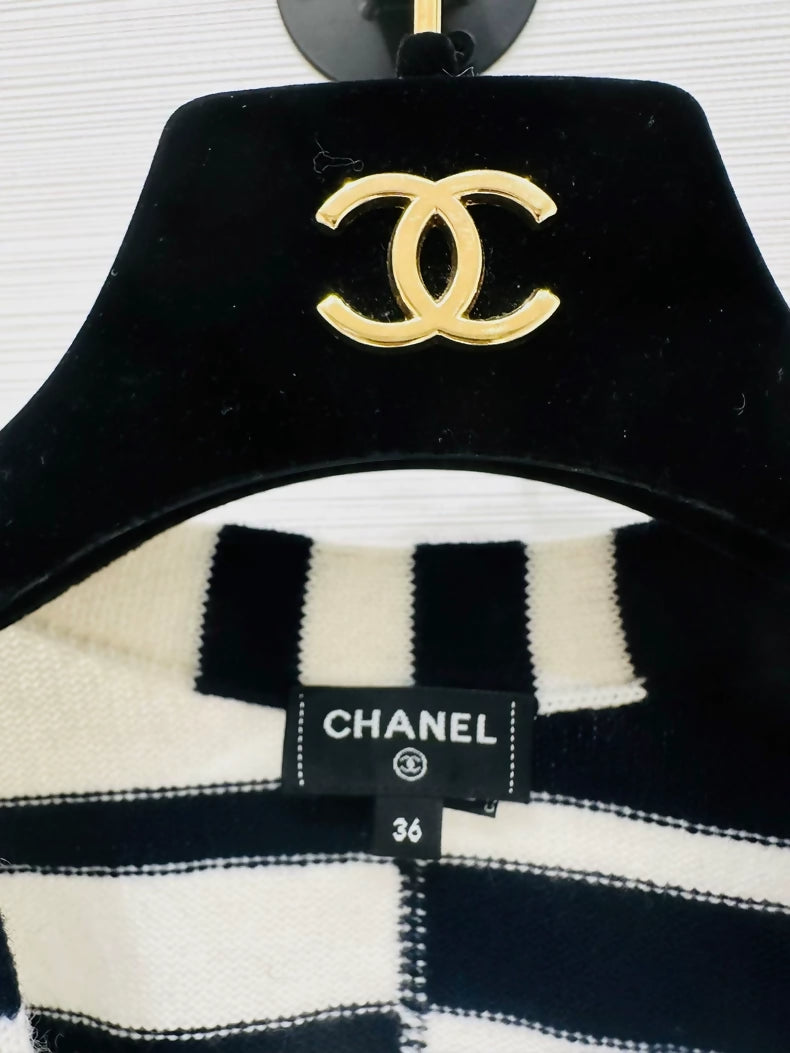 Chanel 24s cardigan in navy and white striped knit