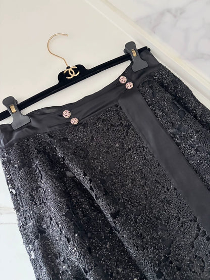 Chanel 24S Black lace Camellia Skirt