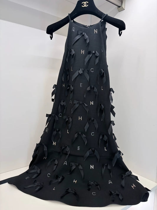 Chanel 23s Black Bow Rhinestone Dress