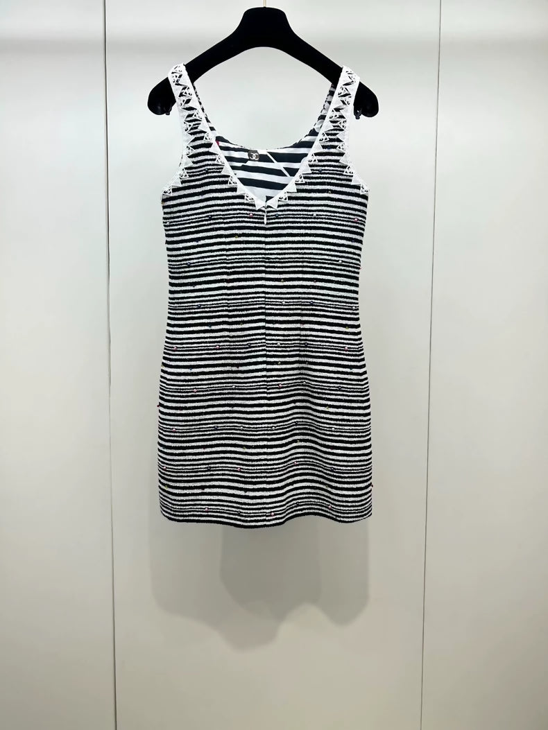 Chanel 24S Exquisite Striped Beaded Lace Dress