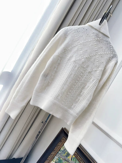 Chanel 23N Coco Neige off-white knitted cashmere turtleneck sweater