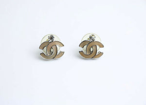 Chanel Vintage 05C Rhinestone Brown Stud Earrings