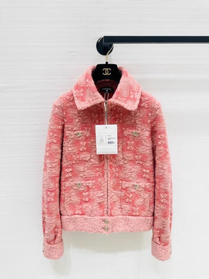 Chanel pink jacquard zip-up cardigan