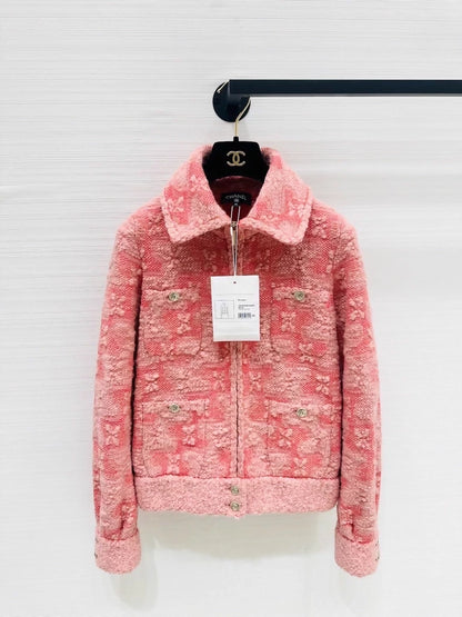 Chanel pink jacquard zip-up cardigan