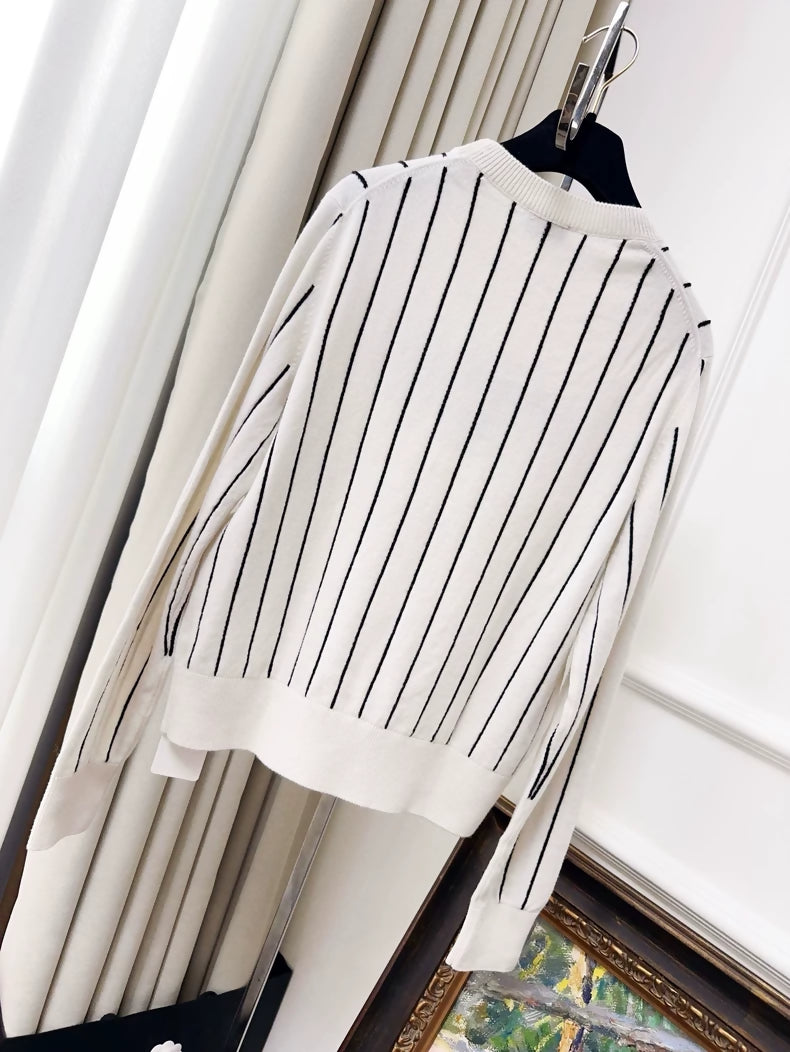 Chanel 23p white and black Striped Cashmere Sweater