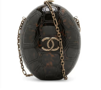 Chanel 2016 Resin Chain Coco Mark Brown Shoulder Bag with Gold Hardware