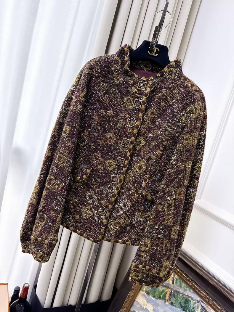 Chanel 11 Red and Gold Woven Lantern Sleeve Jacket