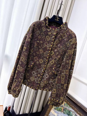 Chanel 11 Red and Gold Woven Lantern Sleeve Jacket